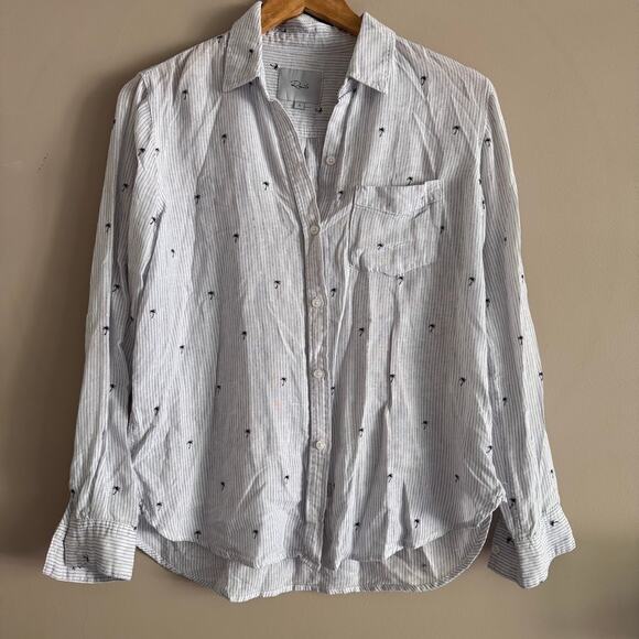 Rails Charli Mini Palms Royal Stripe Button Down Linen Blend Shirt Size Small - Picture 2 of 7
